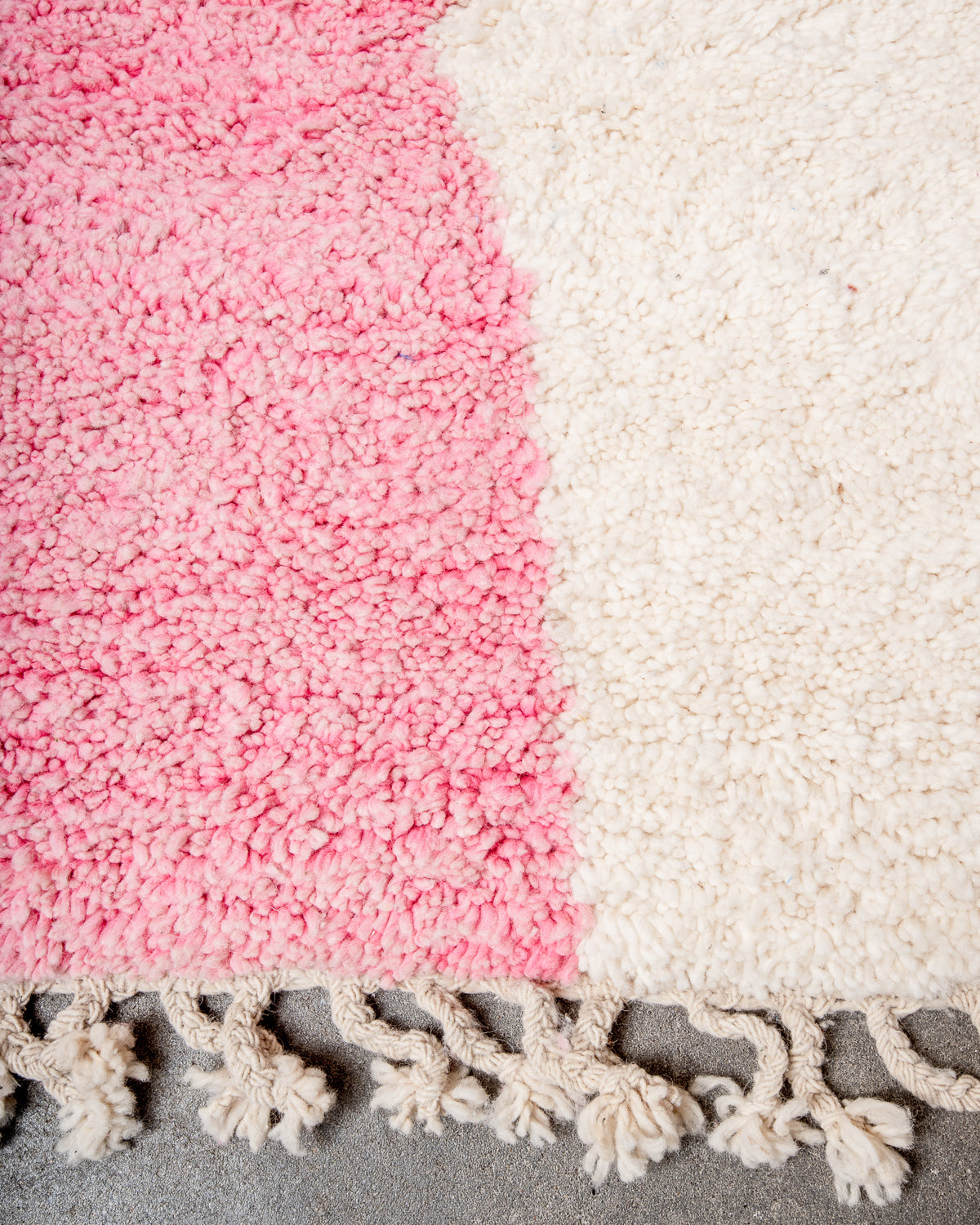 Modern, designer, handcrafted Berber rug from Morocco. Beniourain carpet with beautiful colours and patterns and fluffy wool texture.